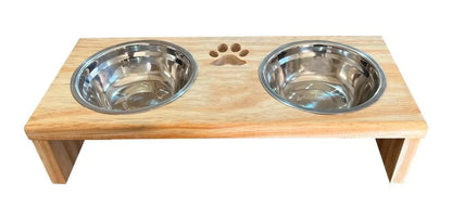 Comedouro P/ Gato Cachorro Pet Elevado Duplo 2 Potes Madeira