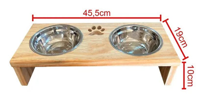 Comedouro P/ Gato Cachorro Pet Elevado Duplo 2 Potes Madeira