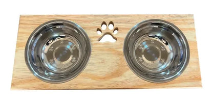Comedouro P/ Gato Cachorro Pet Elevado Duplo 2 Potes Madeira