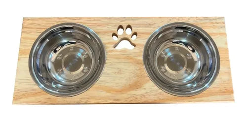 Comedouro P/ Gato Cachorro Pet Elevado Duplo 2 Potes Madeira