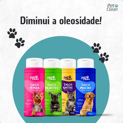 2 Talco Banho A Seco Sem Enxágue 100g Cachorro e Gato Cheiroso