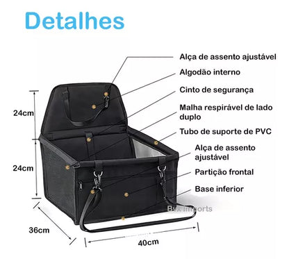 Cadeirinha de Pet Preta para Carro Cão e Gato