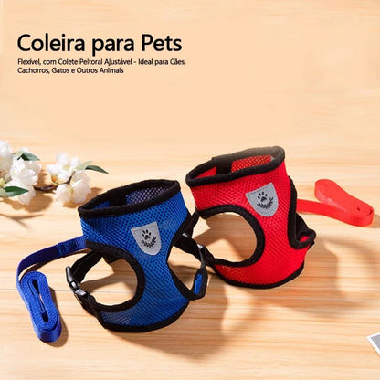 Coleira Peitoral Cachorro E Gato, Conjunto De Guia + Coleira Tipo Colete Para Pet Pequenos E Médios